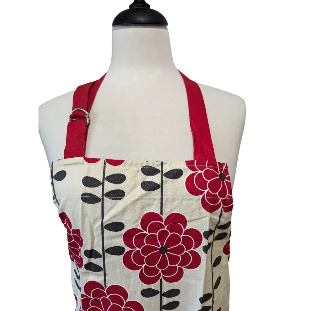 NWT Floral Apron With Large Chef Pockets Adjustable Neck Ring Extra Long Ties